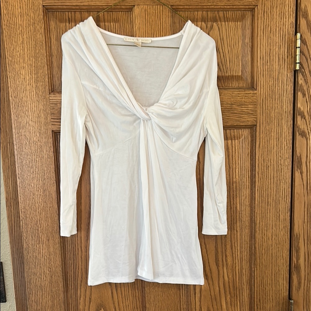 NWOT Boston Proper White Tie Front 3/4 Sleeve Blouse